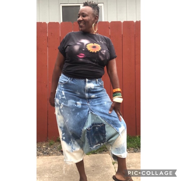 OOAK Vintage Handmade Harem Crotch Jeans Bleached Out Denim Plus Size Waist 38 - Picture 2 of 6